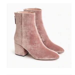 J. Crew Sadie Velvet Luxe Ankle Bootie in Pink